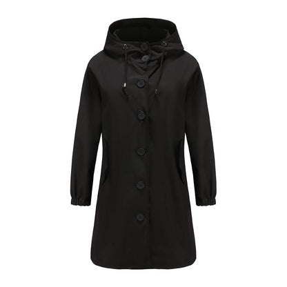 Herren Regenjacke Kapuze Lang Lockere Passform