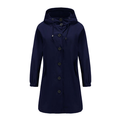 Herren Regenjacke Kapuze Lang Lockere Passform