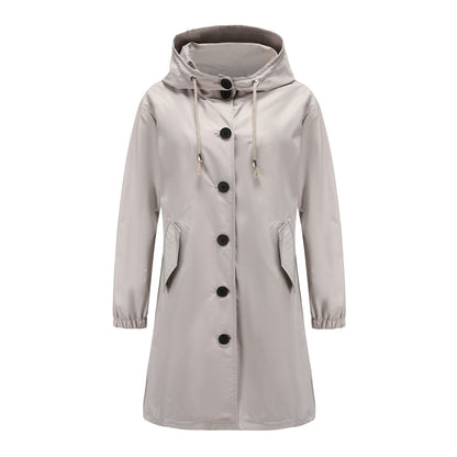 Herren Regenjacke Kapuze Lang Lockere Passform