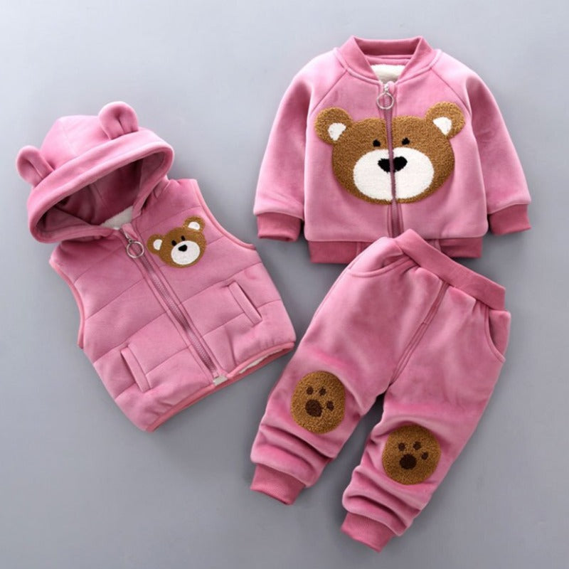 Kinder Winteroutfit 3-teilig Warm mit Kapuze und Ohrenschutz wird