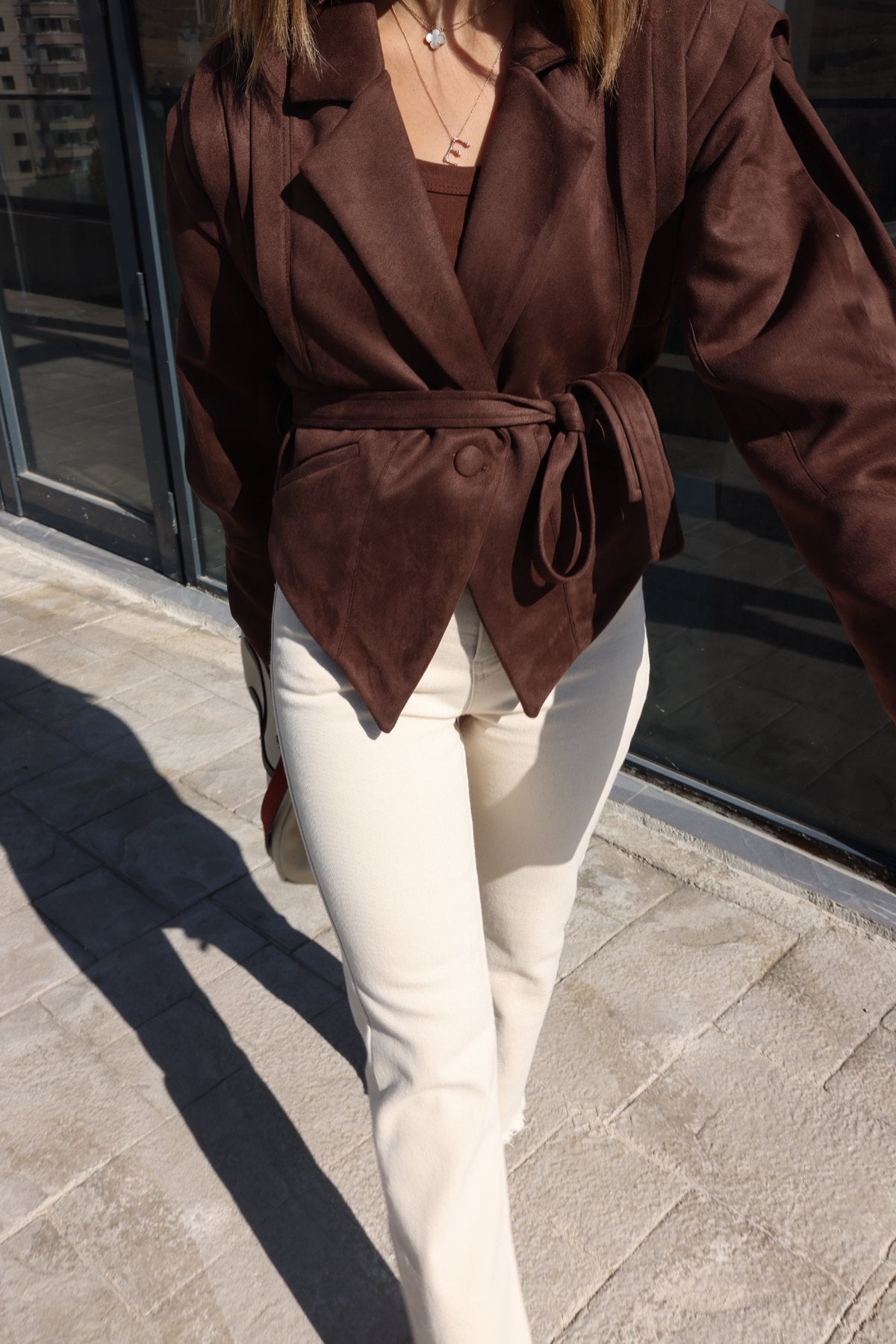 Damen Suede Jacke Vegan Veloria Taillengürtel