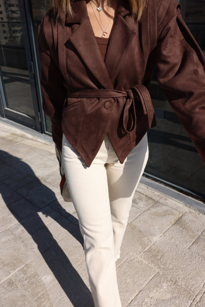 Damen Suede Jacke Vegan Veloria Taillengürtel