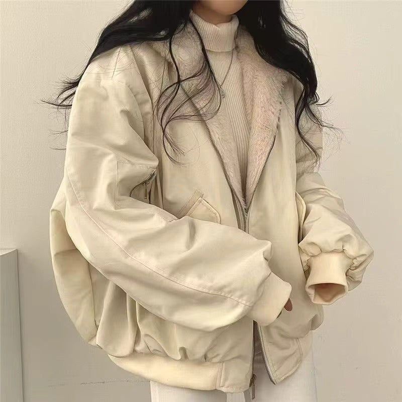 Damen Oversize Winterjacke Fleece-Innenfutter Kuschelig