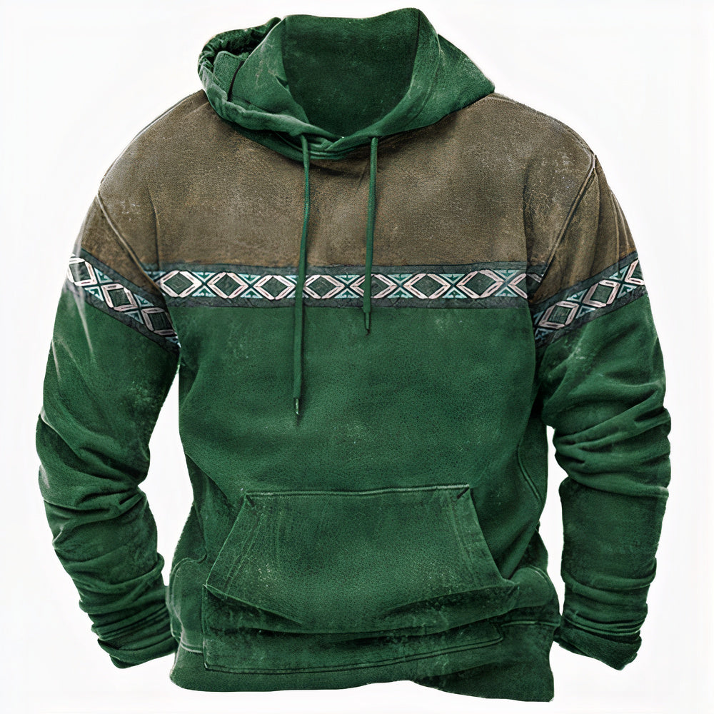 Herren Hoodie Vintage-Stil Ethno-Details Kapuze