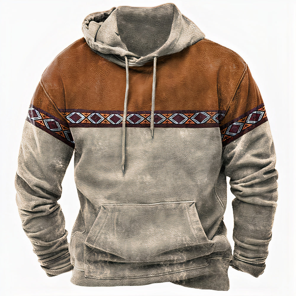 Herren Hoodie Vintage-Stil Ethno-Details Kapuze