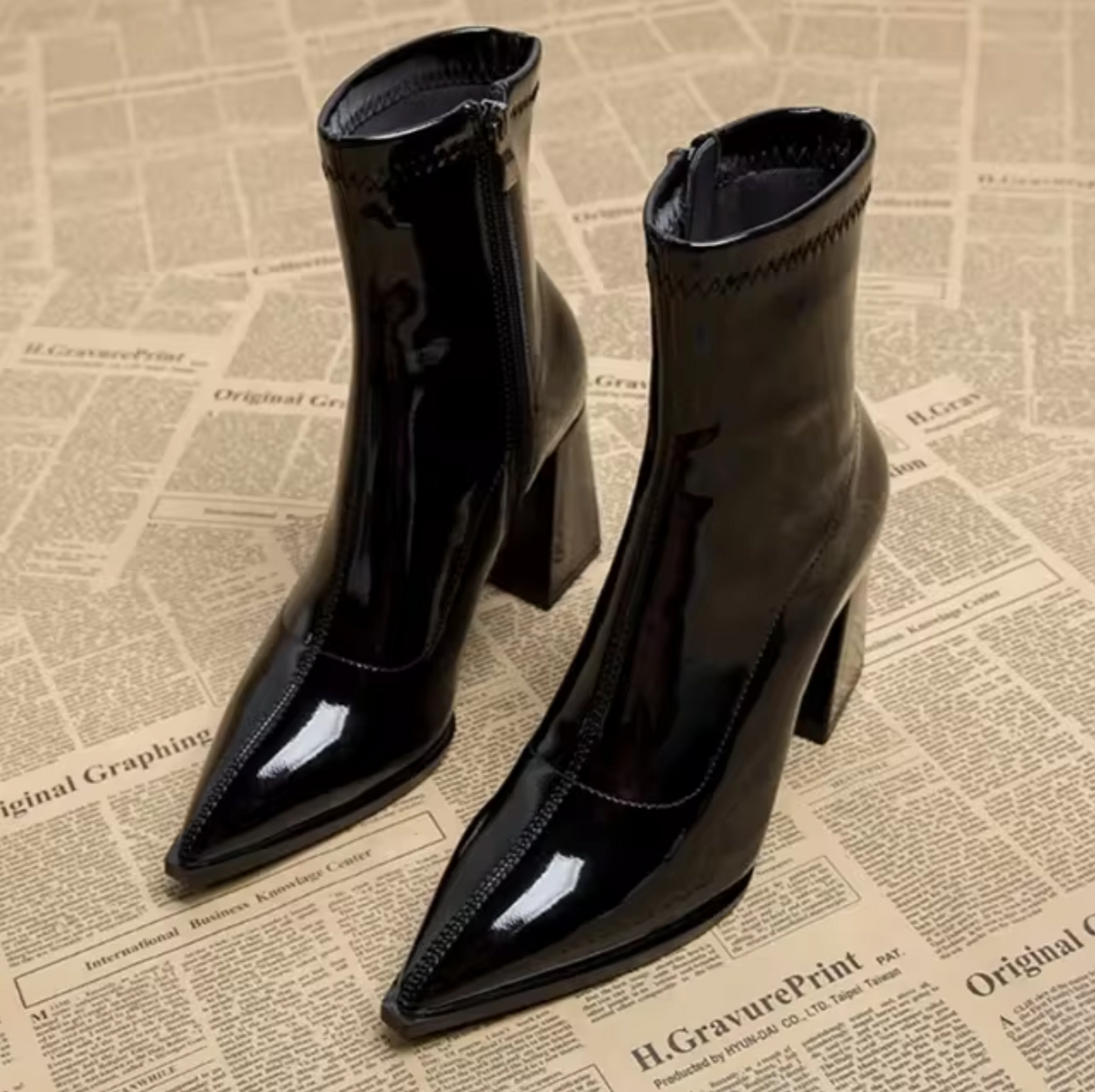 Damen Stiefeletten Echtes Leder Spitz Zehen Blockabsatz