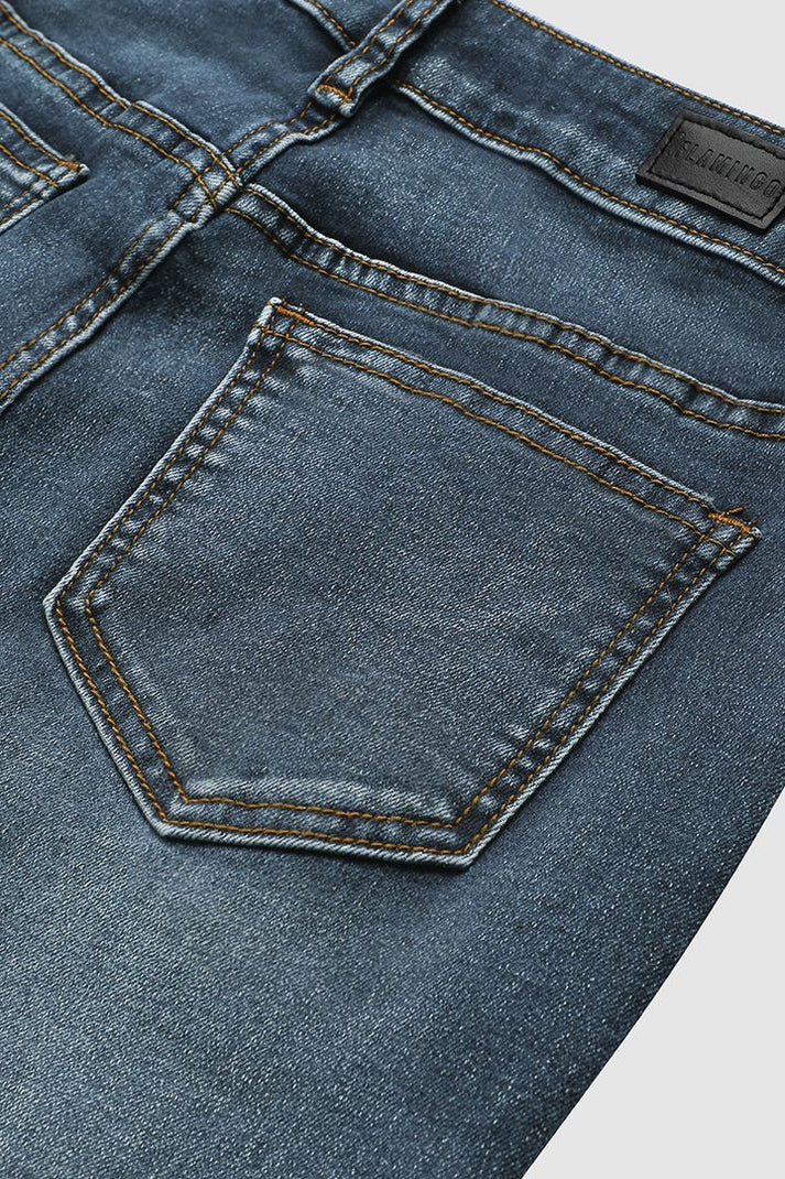 Norvielle Damen Jeans Mittel Taille Flamingo Bestickt