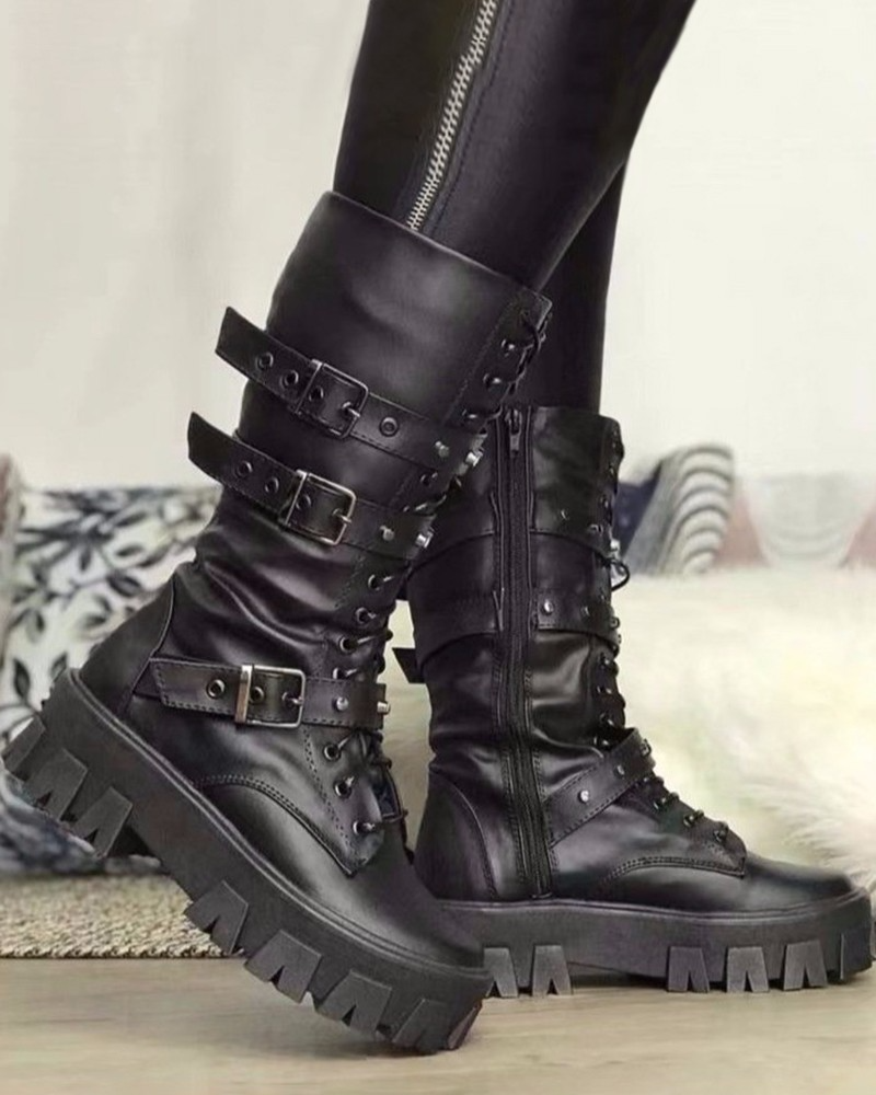 Ceridwynn Damen Military Stiefel Leder Schnürung