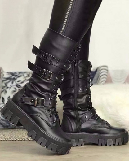Ceridwynn Damen Military Stiefel Leder Schnürung