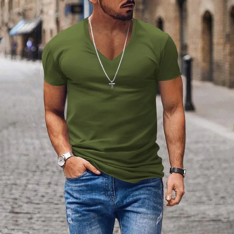 Herren T-Shirt V-Ausschnitt Baumwolle Weiß