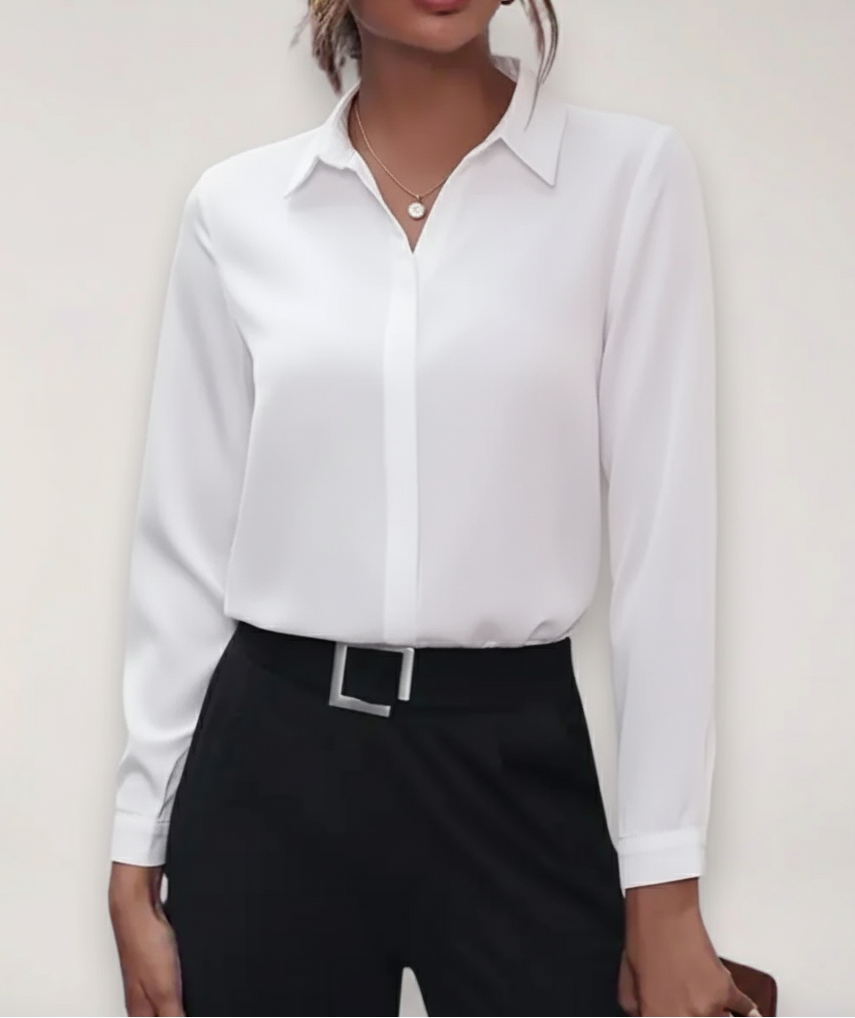 Damen Bürobluse Knopfleiste Bluse für Frühjahr Weiss - Norvielle