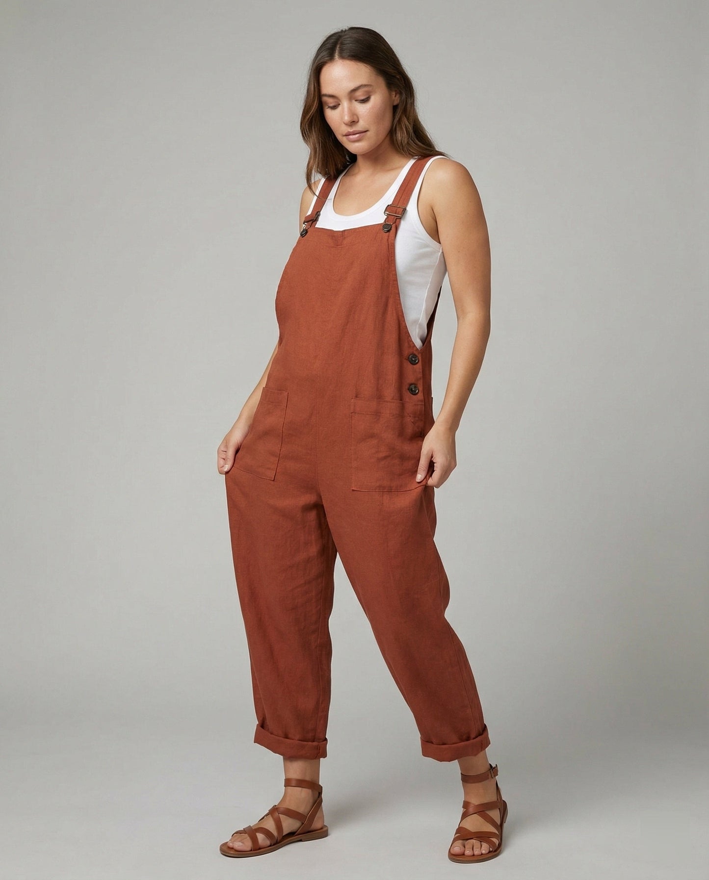 Damen Weite-Leg-Overall Baumwolle Verstellbare Schnalle Schwarz - Norvielle