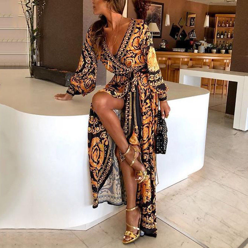 Norvielle Damen Boho-Kleid mit Schlitz - Norvielle
