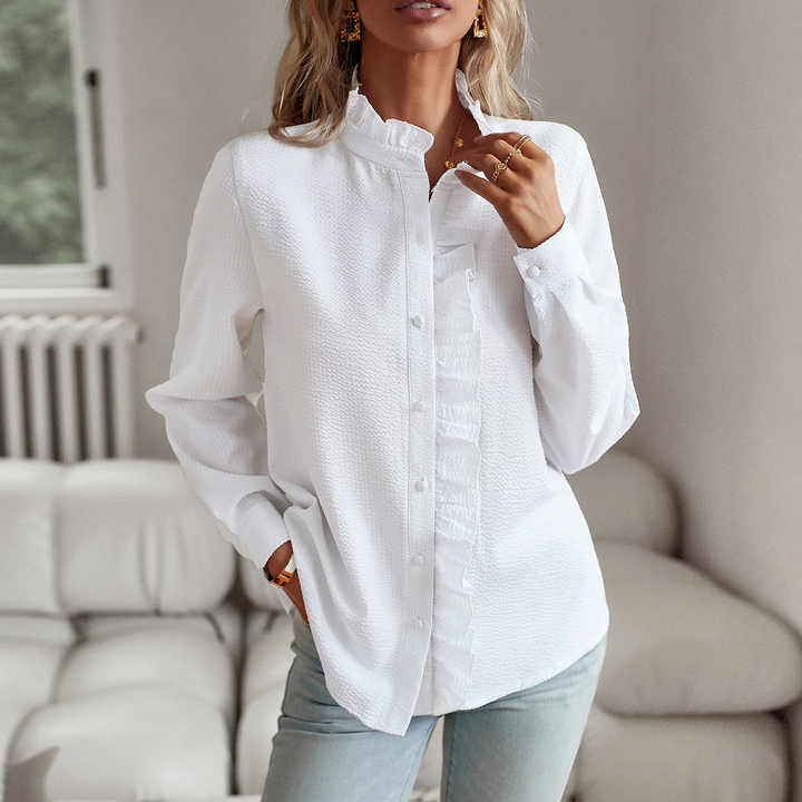 Damen Bluse Langärmelig Knopfleiste Eleganz