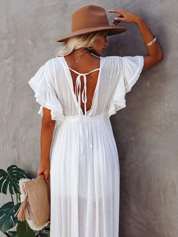 Norvielle Damen Strandkleid Weiß Lang