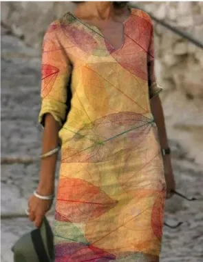 Damen Langarm Shift Kleid Abstraktes Muster