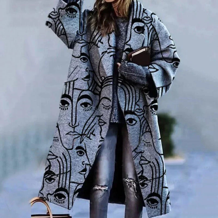 Damen Oversize Karomantel Langer Eleganter Wintermantel