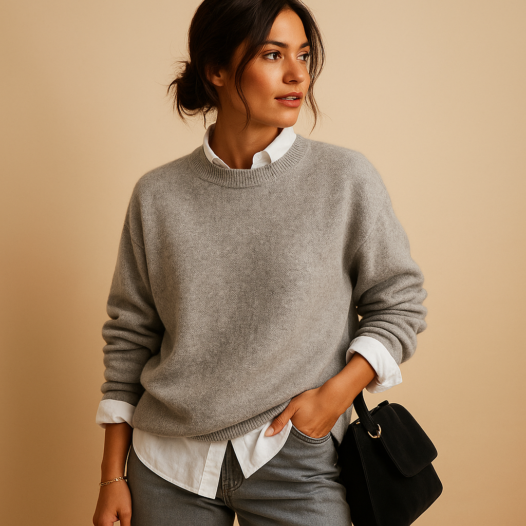 Damen Pullover Weich Wollig Elegant Beige