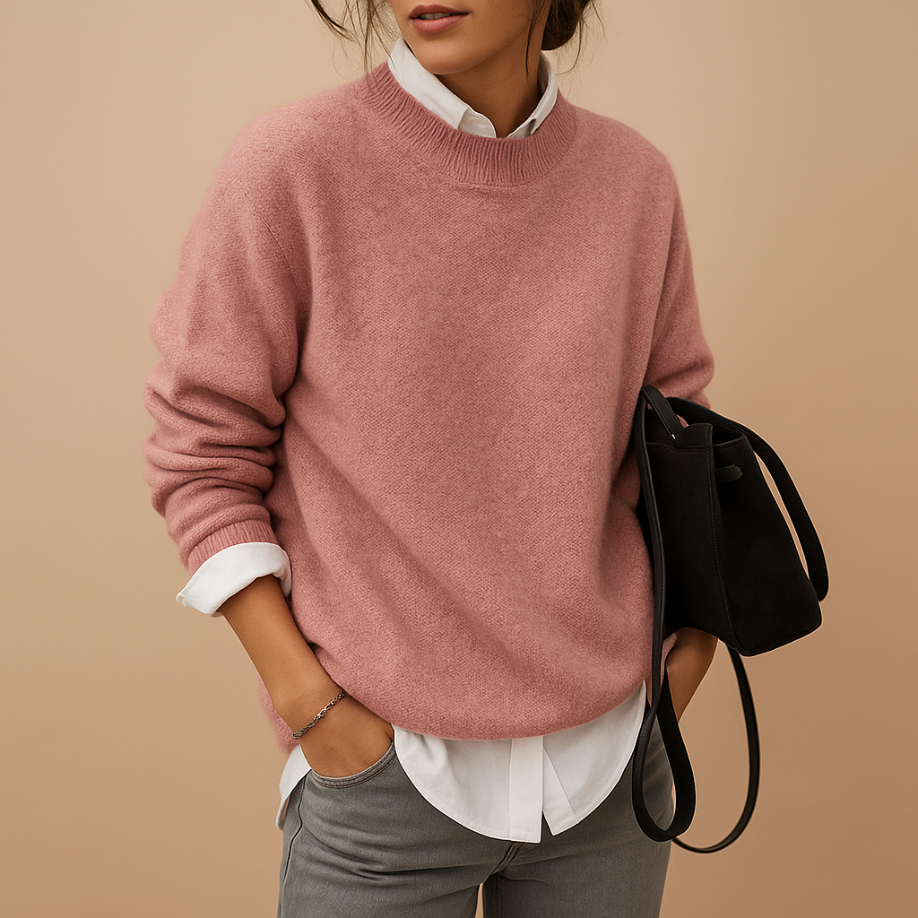 Damen Pullover Weich Wollig Elegant Beige - Norvielle