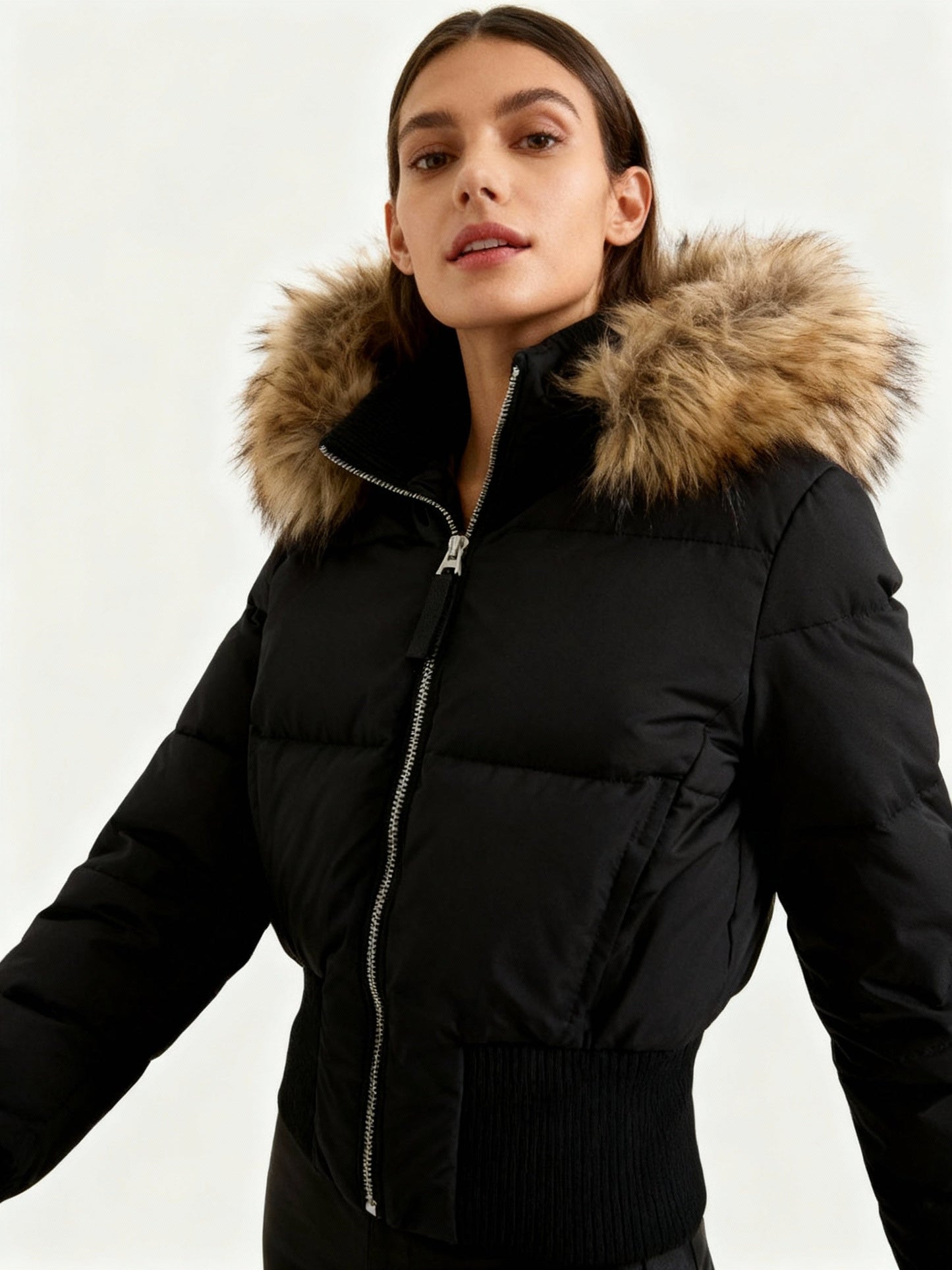 Damen Jacke Abnehmbare Kapuze Elastische Bündchen - Norvielle