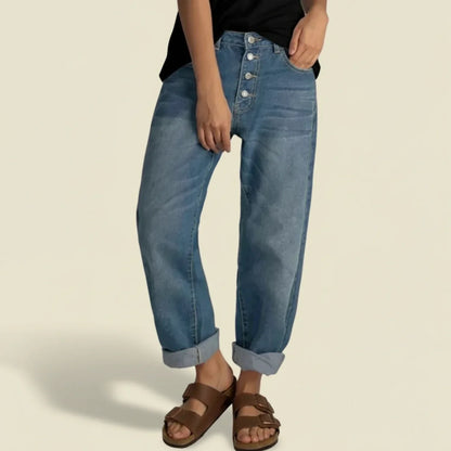Damen Highwaist Jeans Mit Knopfleiste Schwarz - Norvielle