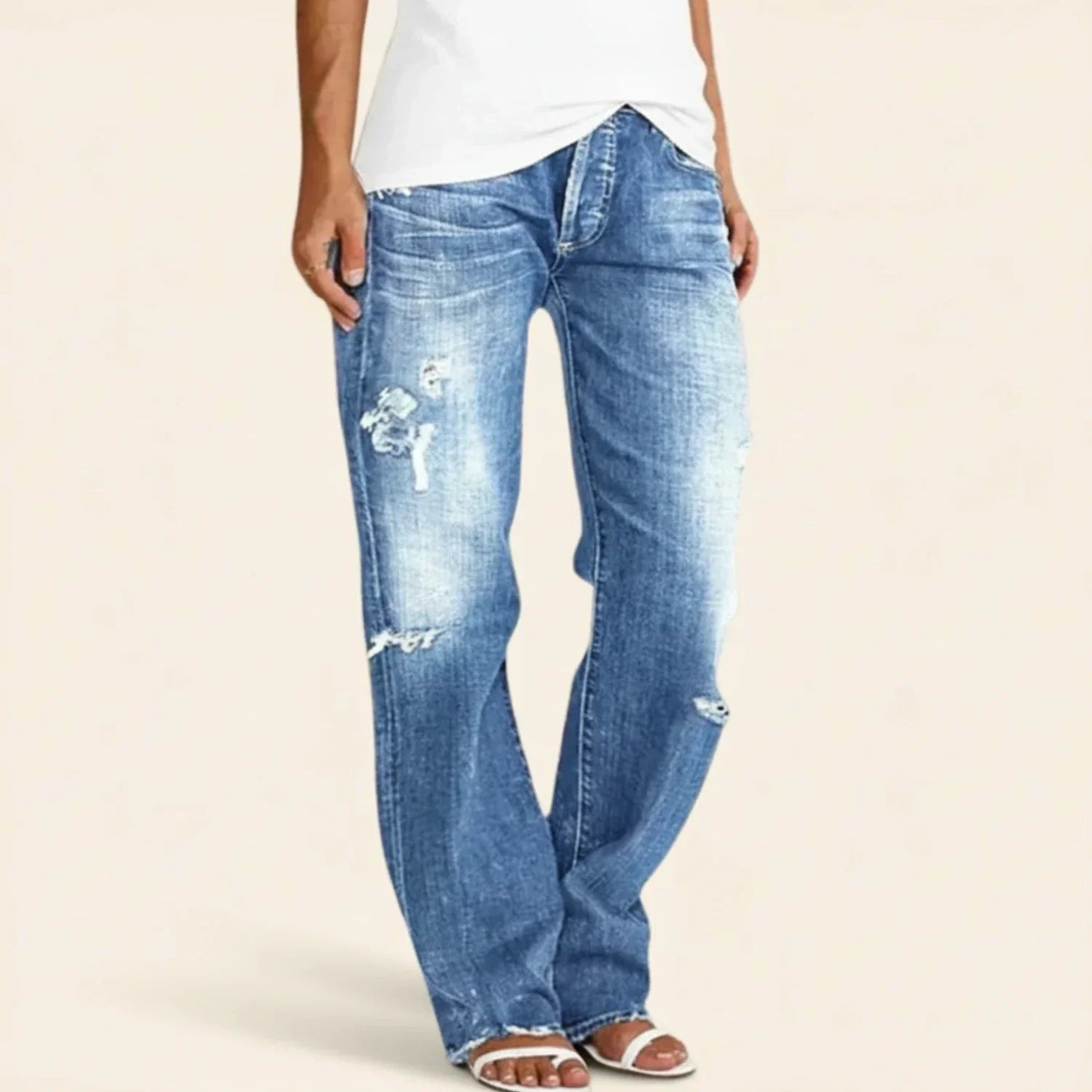 Damen High-Waisted Gerade Jeans Used Look