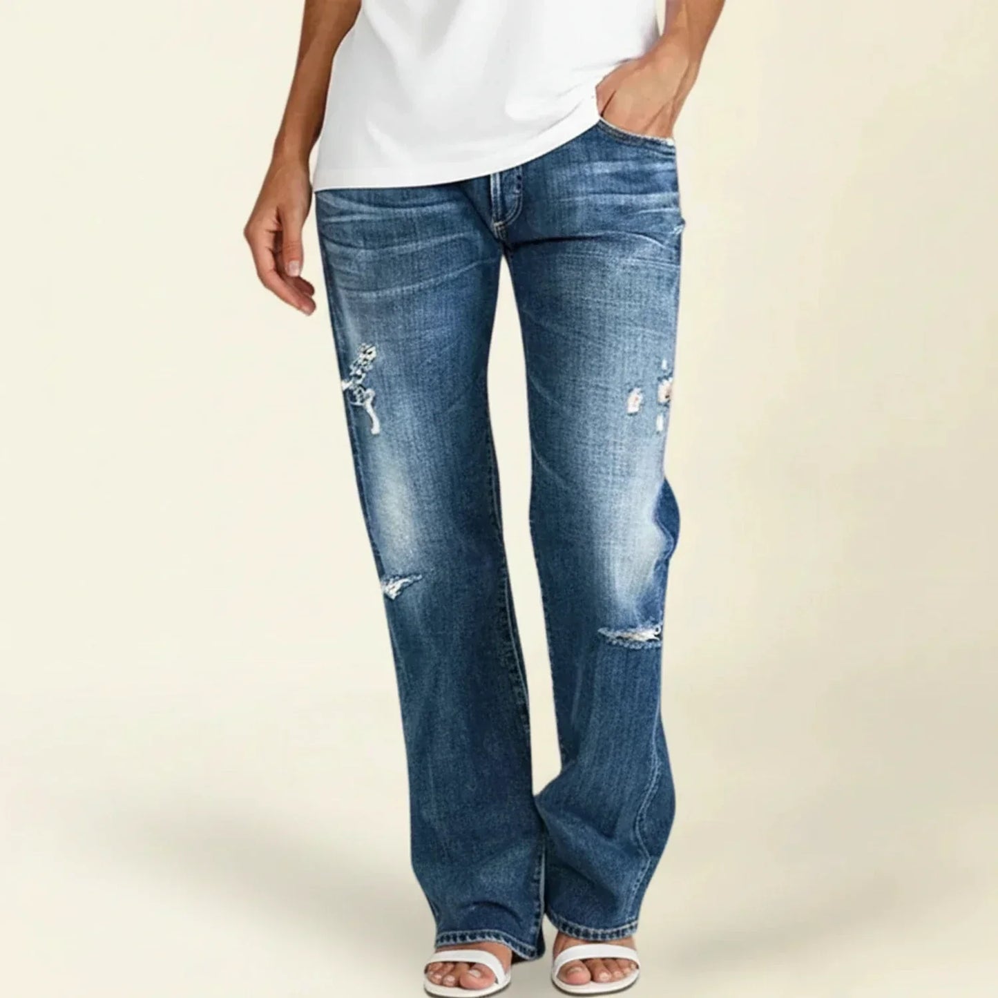 Damen High-Waisted Gerade Jeans Used Look - Norvielle