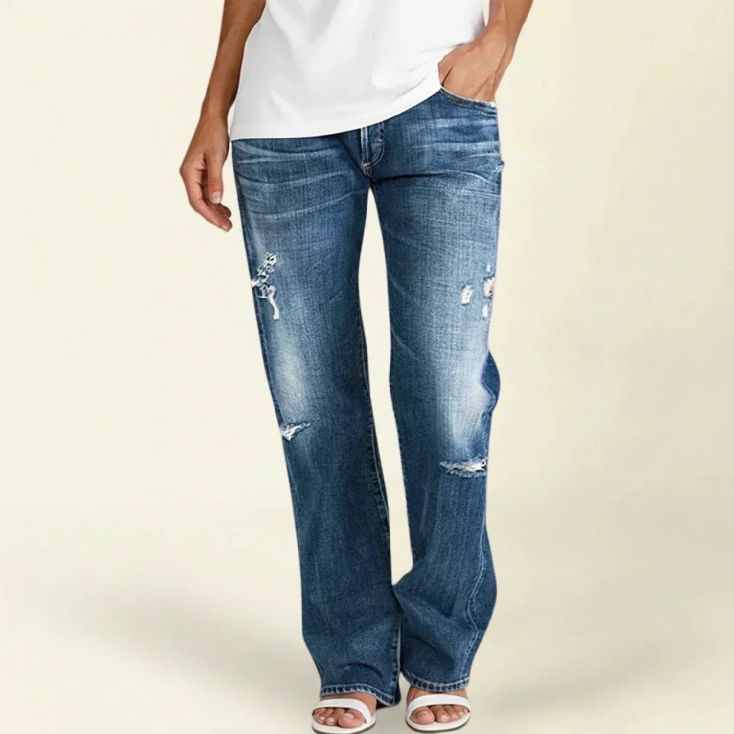 Damen High-Waisted Gerade Jeans Used Look - Norvielle