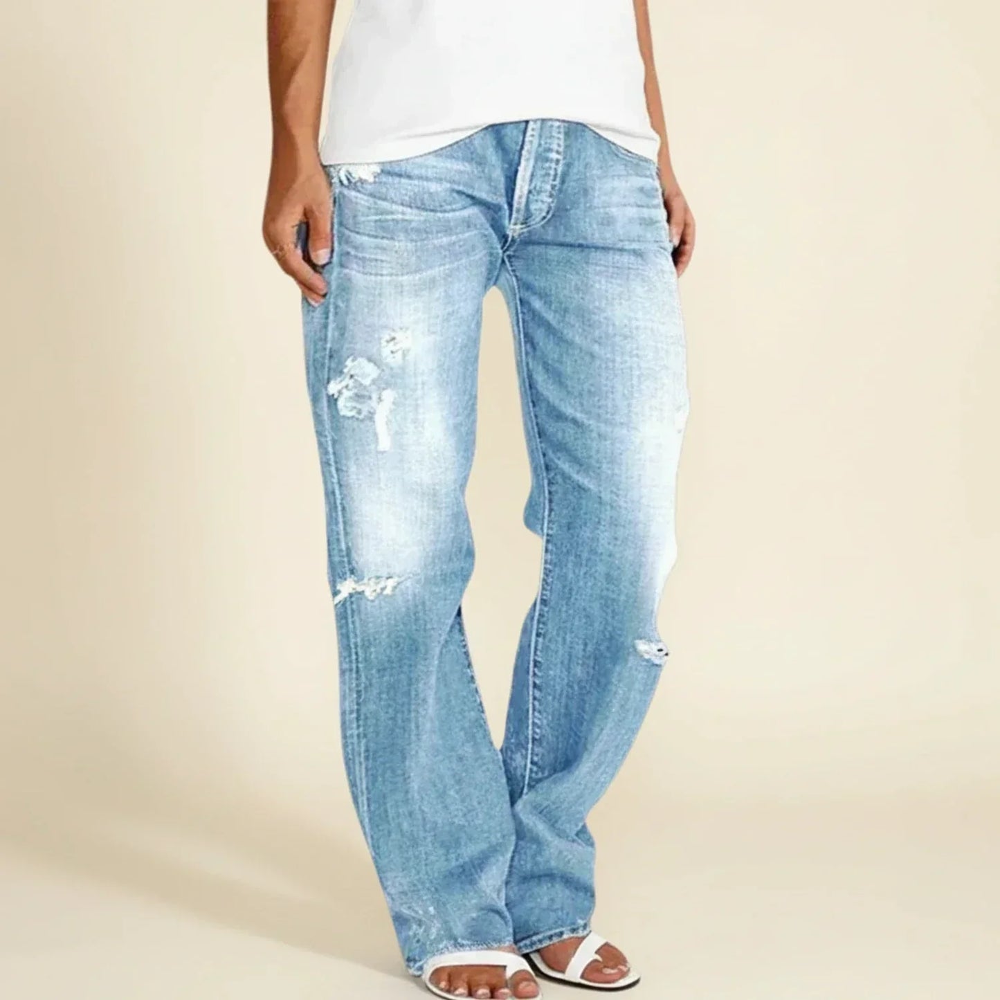 Damen High-Waisted Gerade Jeans Used Look