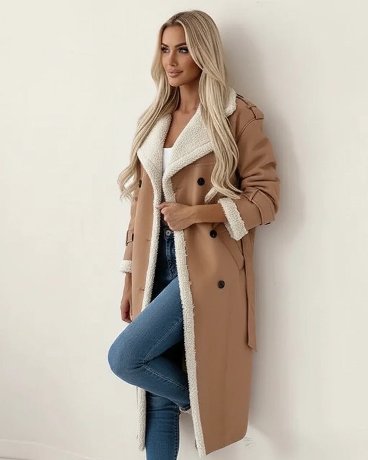 Damen Sherpa Wintermantel Lang Schwarz - Norvielle