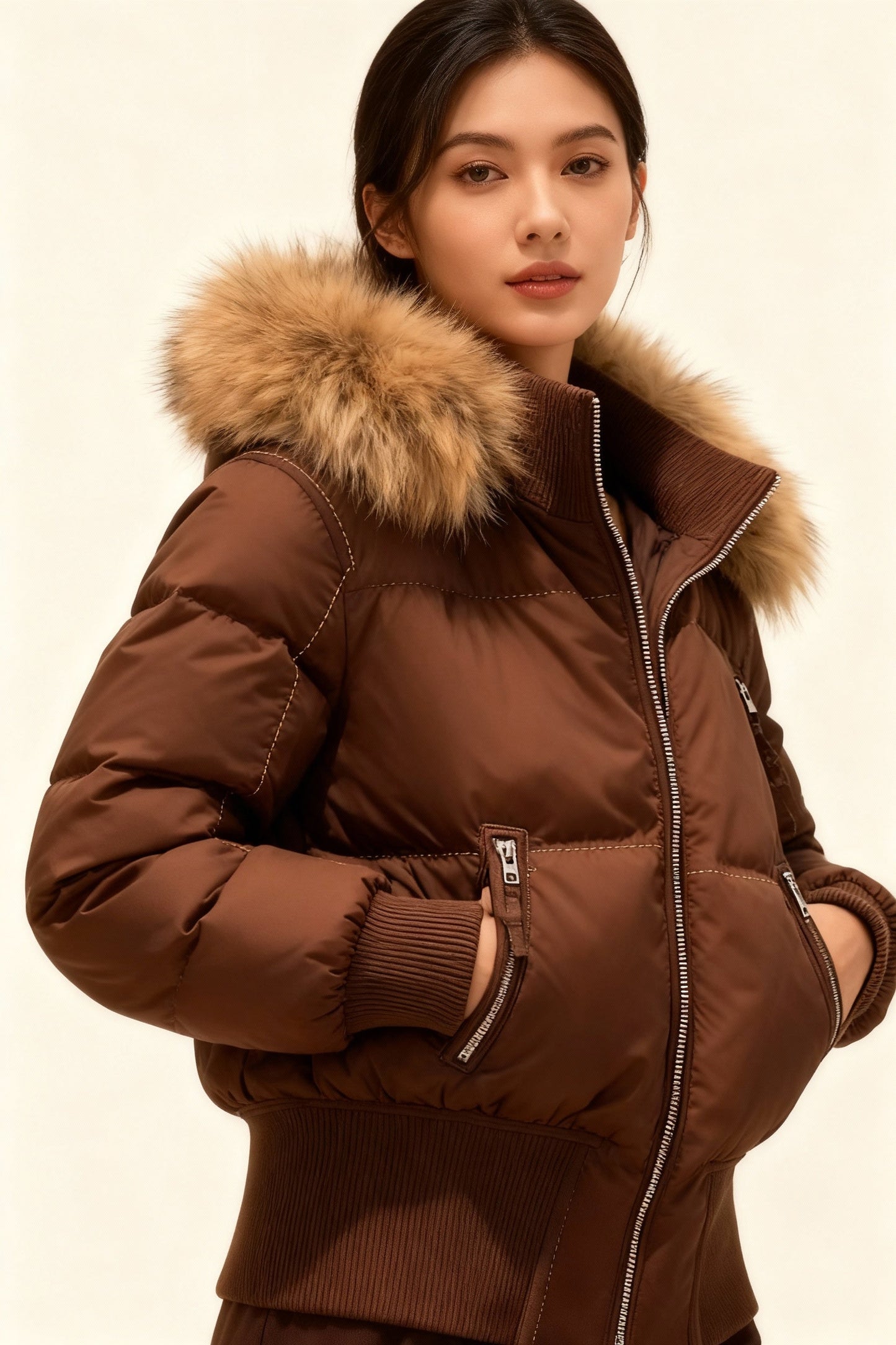 Damen Jacke Abnehmbare Kapuze Elastische Bündchen
