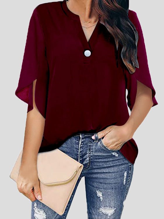 Damen Chiffon Bluse Lässig V-Ausschnitt Kurzarm Blume Farben