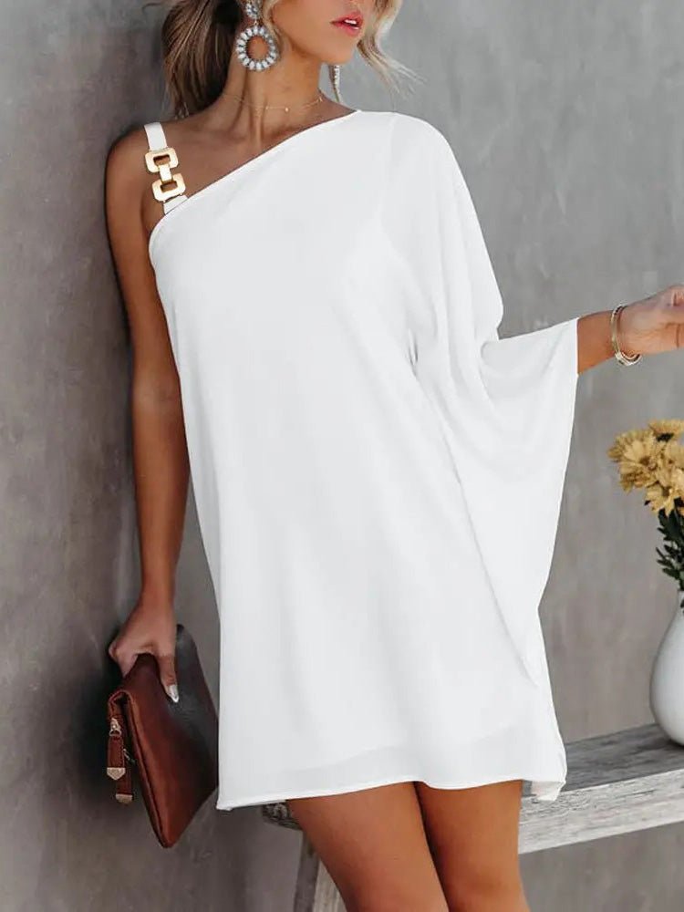 Damen Off-Shoulder Kleid Metallträger Puppenärmel