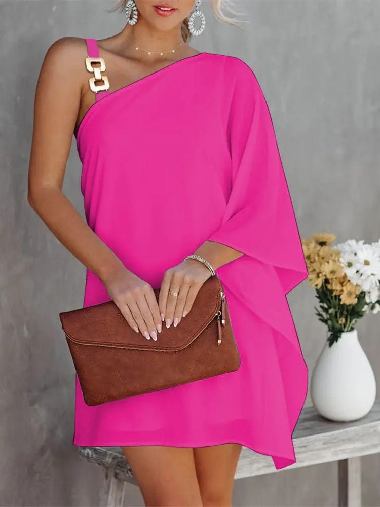 Damen Off-Shoulder Kleid Metallträger Puppenärmel