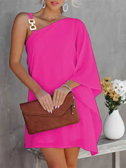 Damen Off-Shoulder Kleid Metallträger Puppenärmel