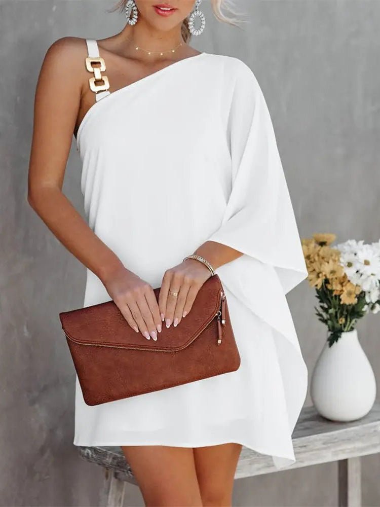 Damen Off-Shoulder Kleid Metallträger Puppenärmel