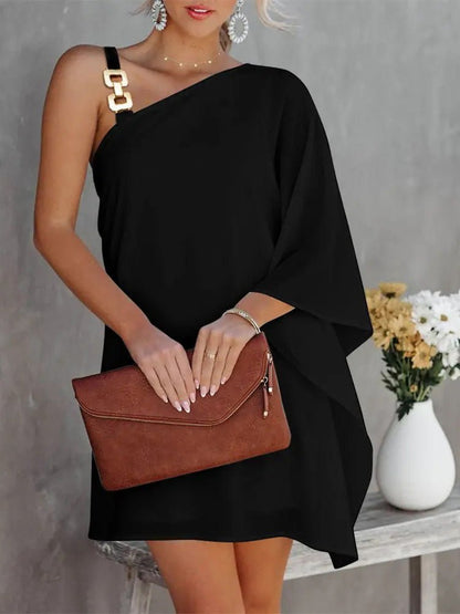 Damen Off-Shoulder Kleid Metallträger Puppenärmel