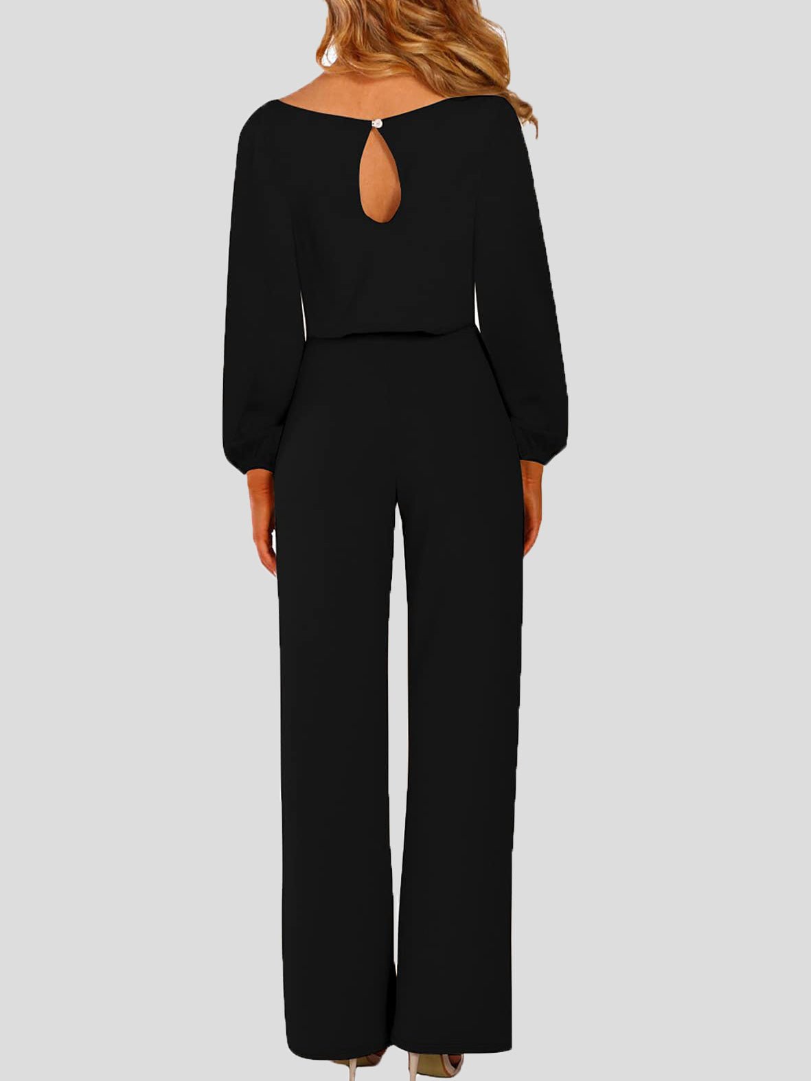 Damen Jumpsuit Einfarbig Langarm Gürtel Lässig