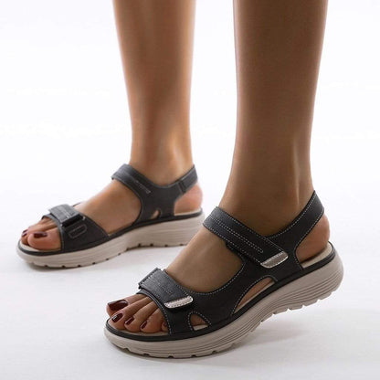 Damen Orthopädische Sandalen Unterstützung Atmungsaktives Leder Braun - Norvielle