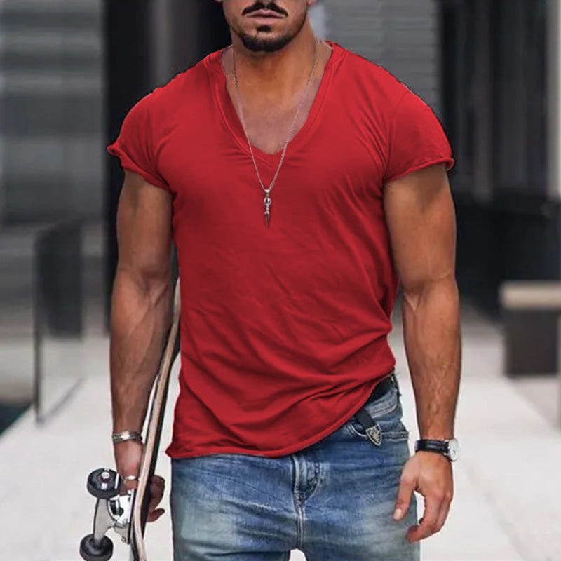 Herren T-Shirt V-Ausschnitt Baumwolle Weiß