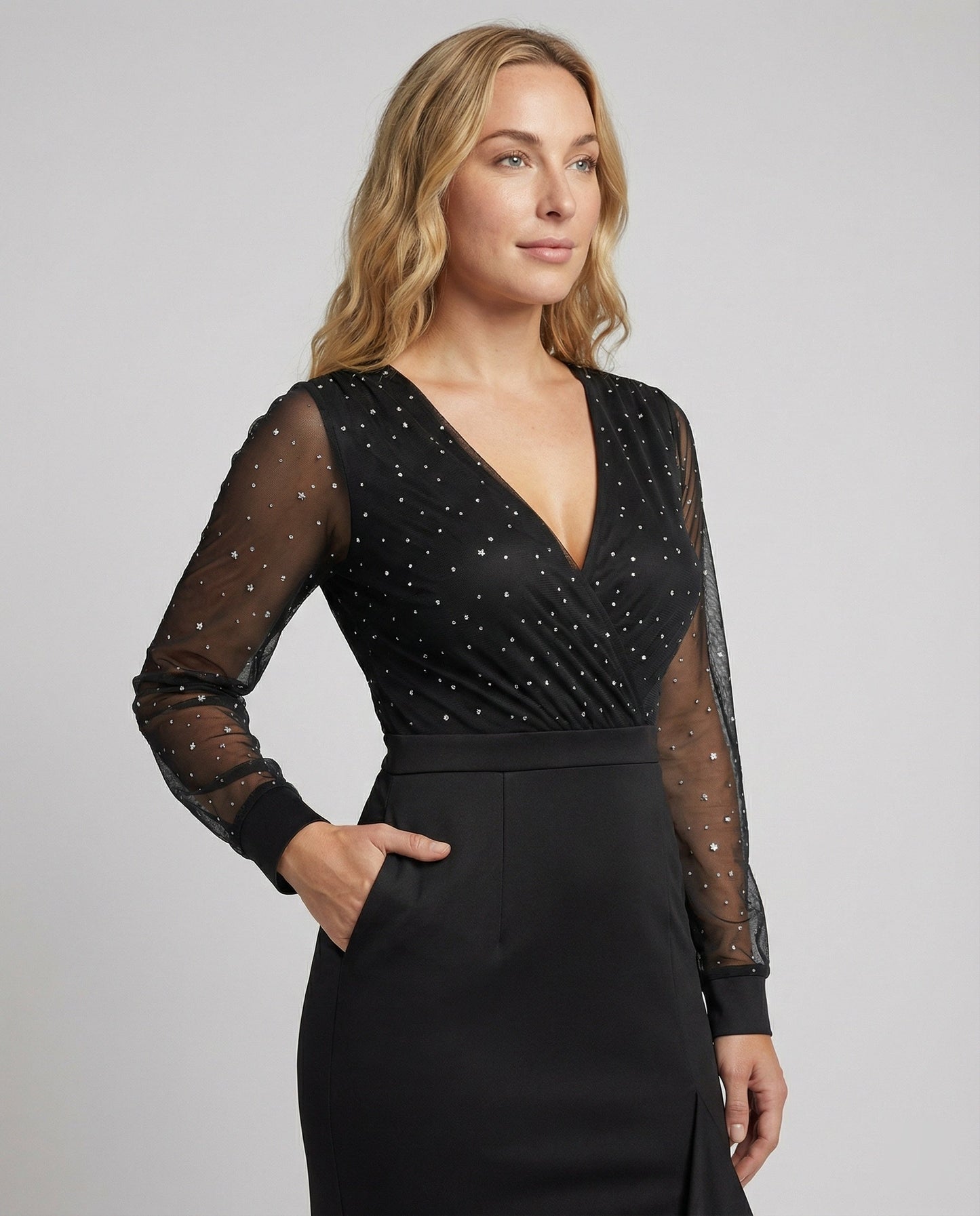 es Abendkleid mit Pailletten Lang Elegant