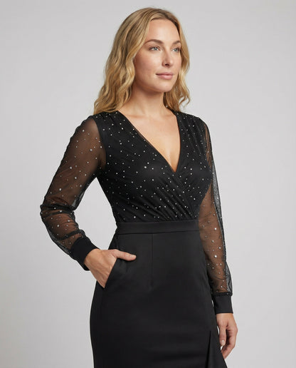 es Abendkleid mit Pailletten Lang Elegant