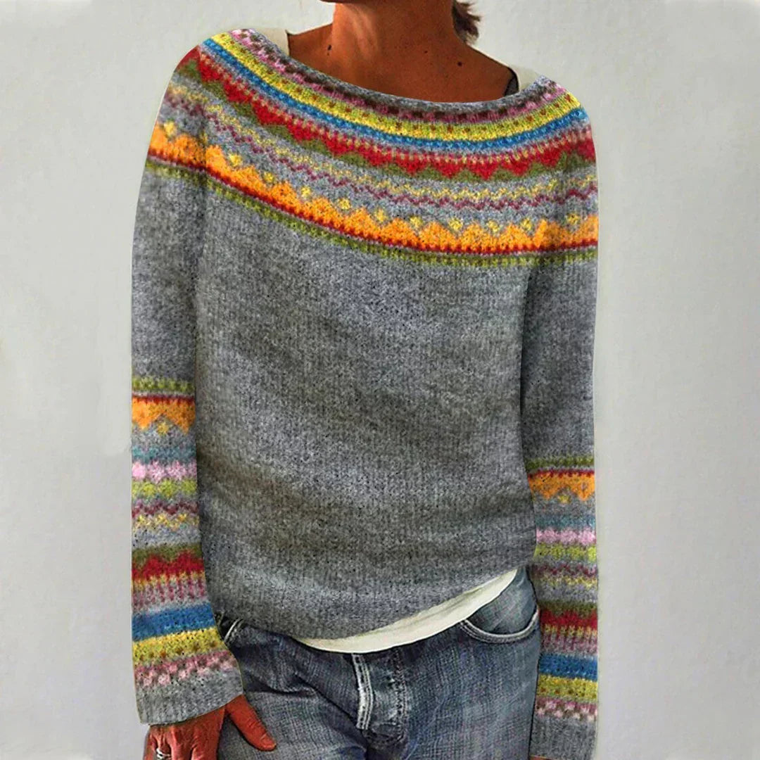 Fair-Isle-Pullover Damen Gemütlich Wollig - Norvielle