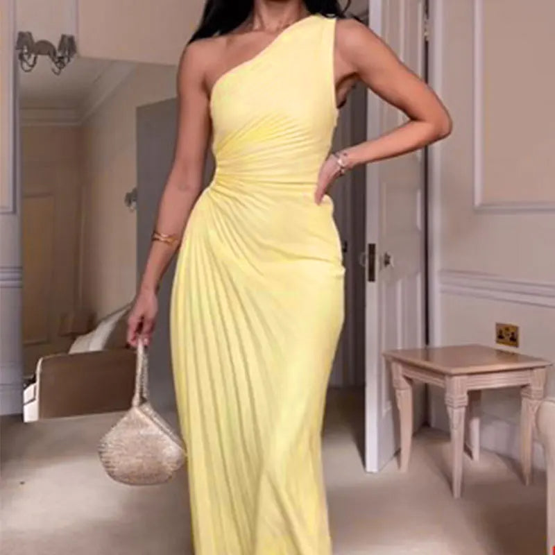 Elegante Damen Abendkleid Ein-Schulter Taillierte Falten