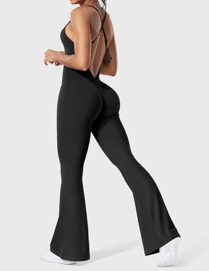 Serafina Damen Flare Jumpsuit Rückenfrei Verstellbare Träger