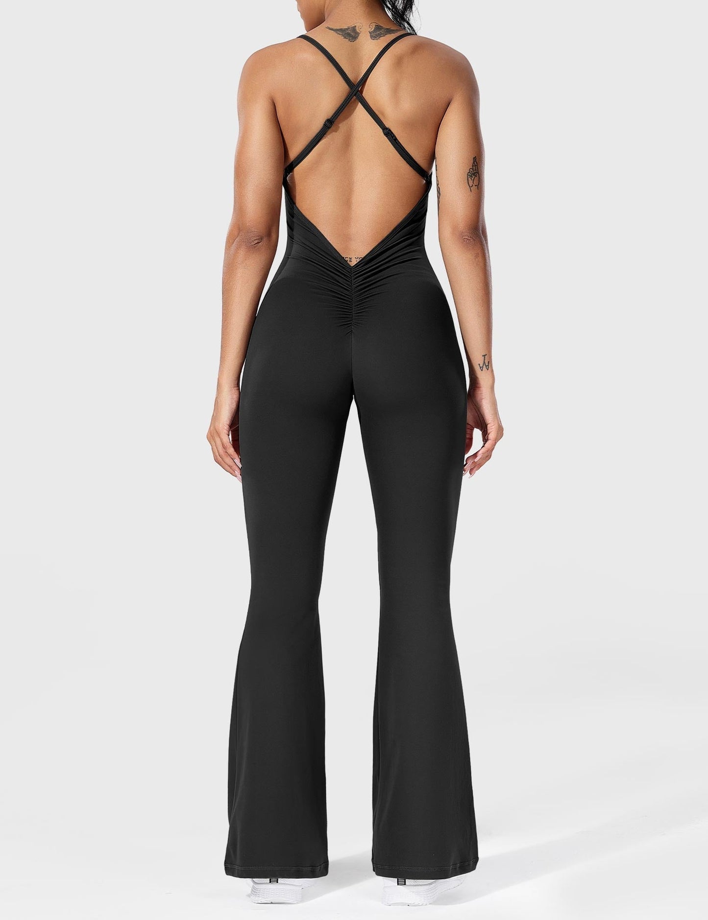 Serafina Damen Flare Jumpsuit Rückenfrei Verstellbare Träger