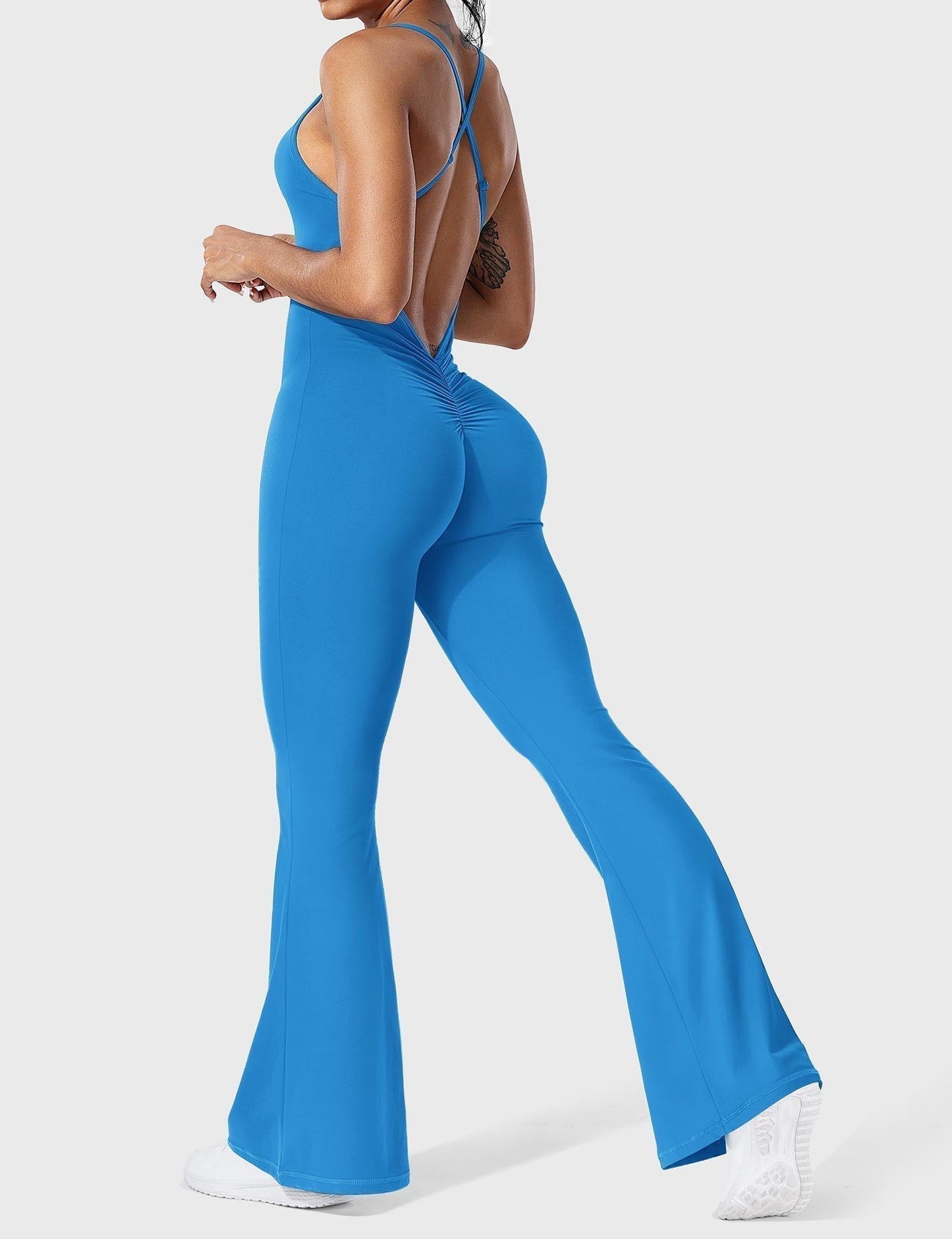 Serafina Damen Flare Jumpsuit Rückenfrei Verstellbare Träger