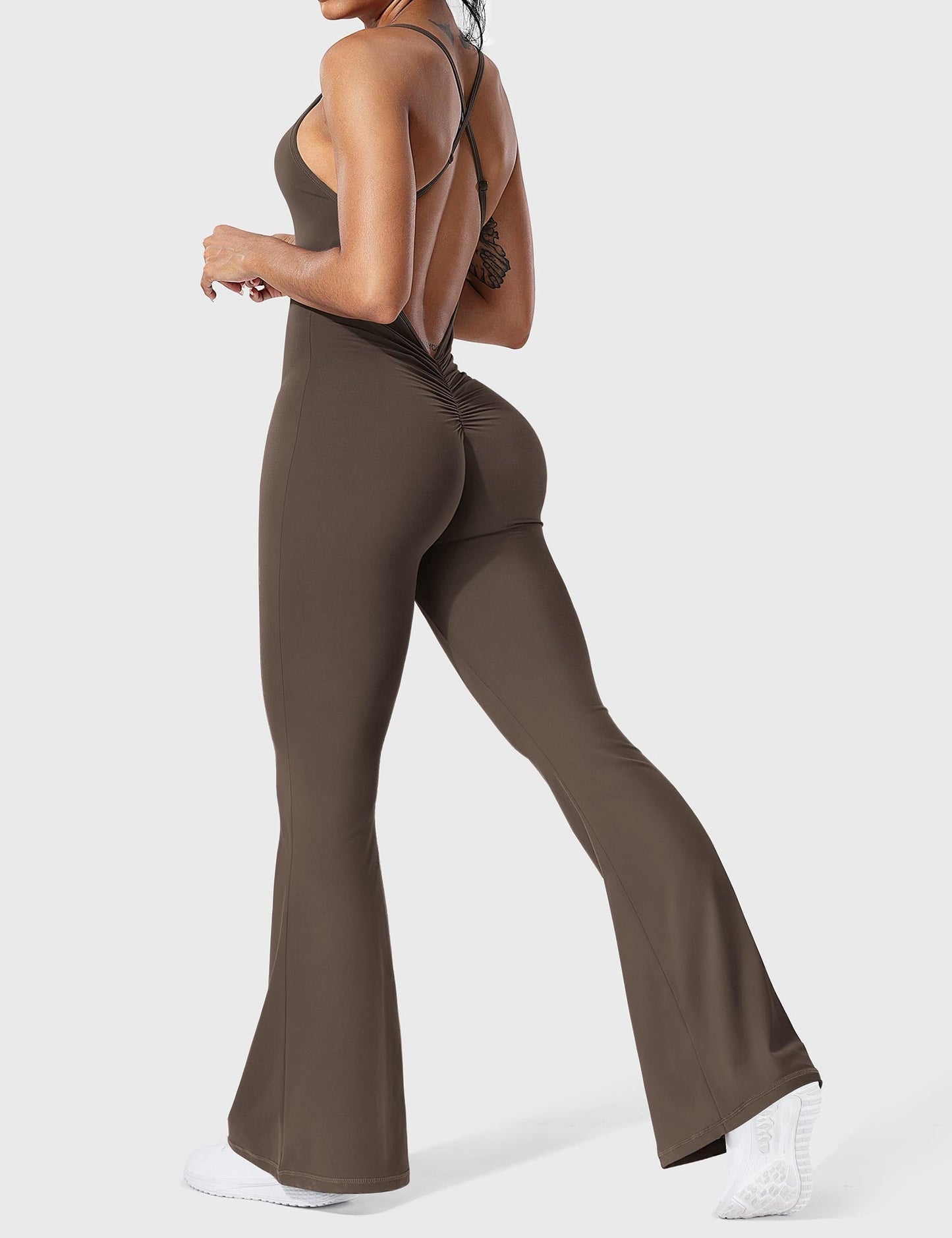 Serafina Damen Flare Jumpsuit Rückenfrei Verstellbare Träger