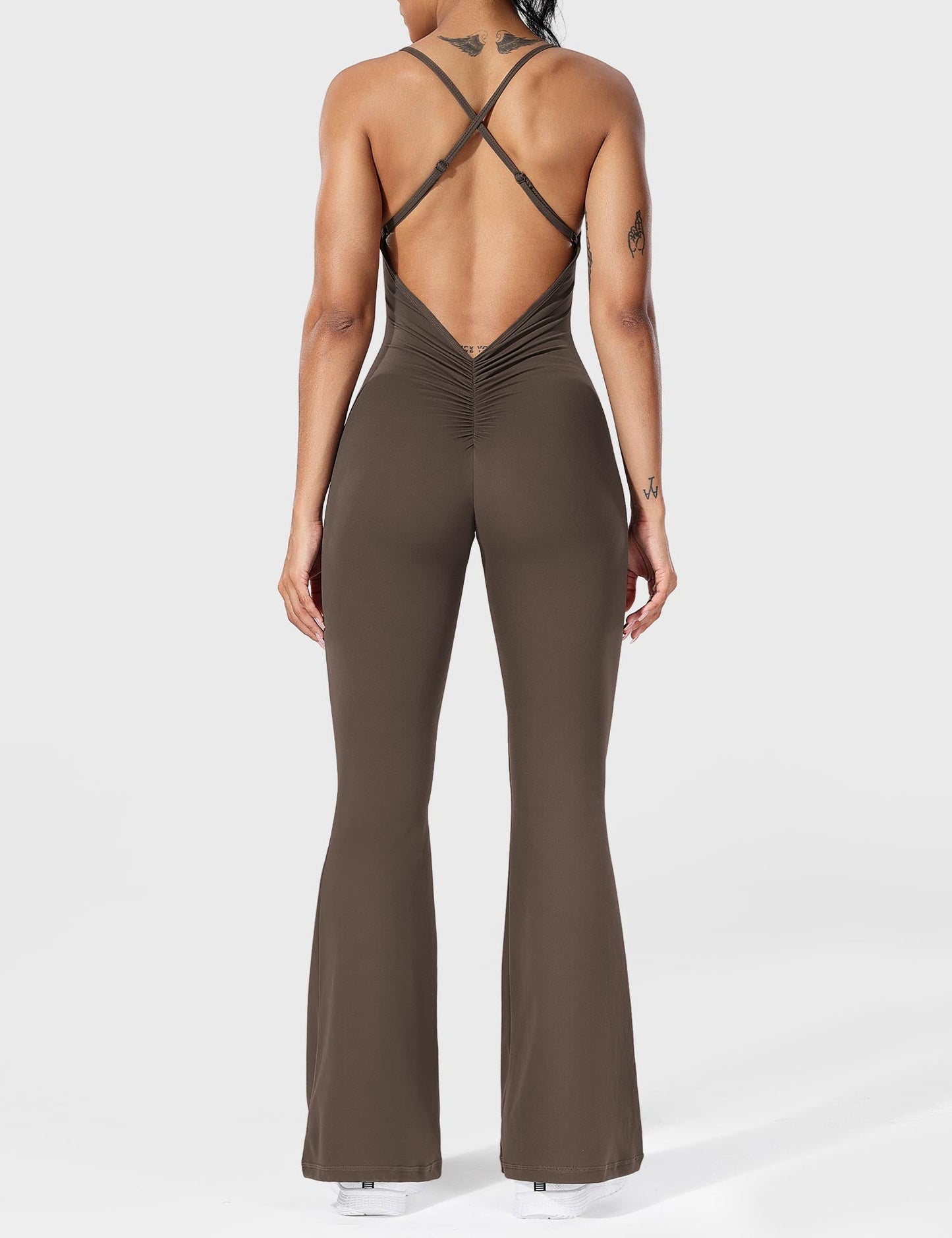 Serafina Damen Flare Jumpsuit Rückenfrei Verstellbare Träger