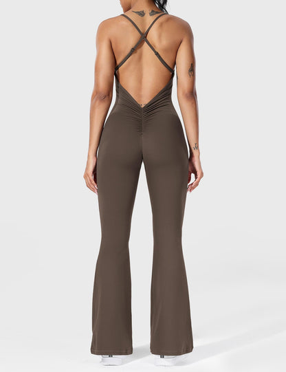 Serafina Damen Flare Jumpsuit Rückenfrei Verstellbare Träger